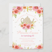 Princess Tea Party Birthday Floral Glitter Kaart (Voorkant)