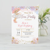 Princess Tea Party Birthday Invitation Kaart (Staand voorkant)