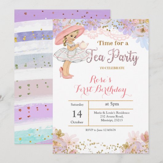 Princess Tea Party Birthday Invitation Kaart (Voorkant / Achterkant)