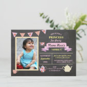 Princess Tea Party Chalk Pink Birthday Invite Kaart (Staand voorkant)