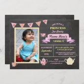 Princess Tea Party Chalk Pink Birthday Invite Kaart (Voorkant / Achterkant)