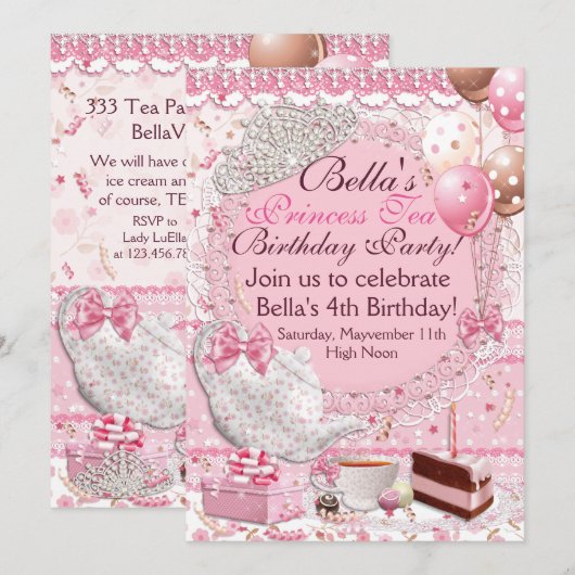 Princess Tea Party uitnodiging (Voorkant / Achterkant)