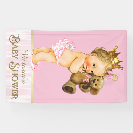 Princess Teddy Bear Baby shower Spandoek (Horizontaal)