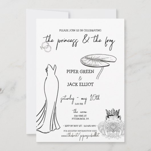 Princess & The Frog - B&W - Couples Shower Invite Kaart (Voorkant)