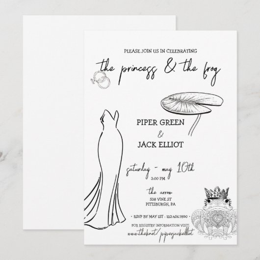 Princess & The Frog - B&W - Couples Shower Invite Kaart (Voorkant / Achterkant)