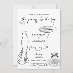 Princess & The Frog - B&W - Couples Shower Invite Kaart