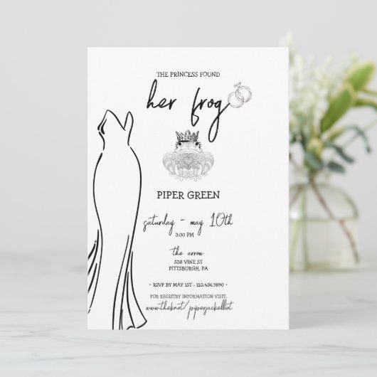 Princess & The Frog - B&W - Vrijgezellenfeest Invi Kaart (Staand voorkant)