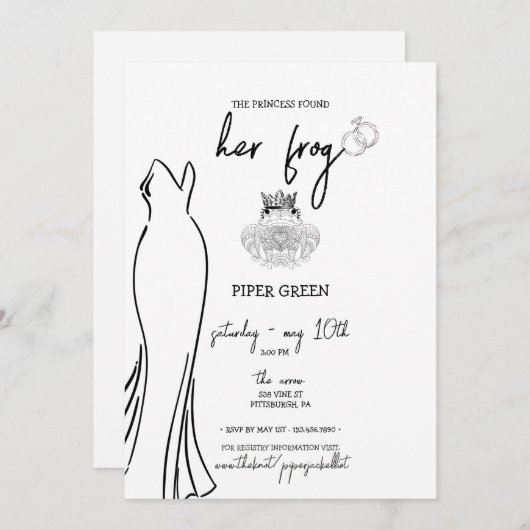 Princess & The Frog - B&W - Vrijgezellenfeest Invi Kaart (Voorkant / Achterkant)