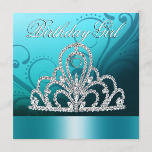 Princess Tiara Birthday Girl blue) Kaart
