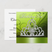 Princess Tiara Birthday Girl (limoen) Kaart (Voorkant / Achterkant)