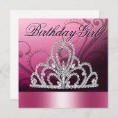Princess Tiara Birthday Girl (roze) Kaart (Voorkant / Achterkant)