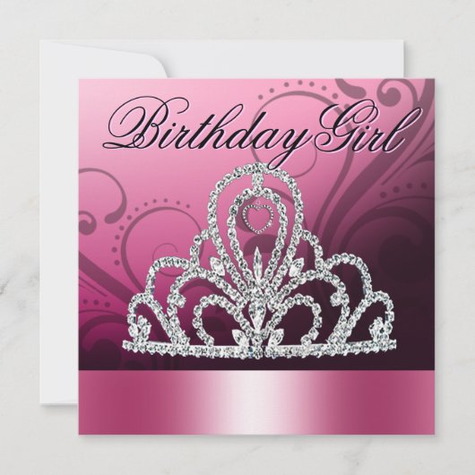 Princess Tiara Birthday Girl (roze) Kaart (Voorkant)