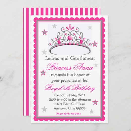 Princess Tiara Birthday Uitnodiging (Voorkant / Achterkant)