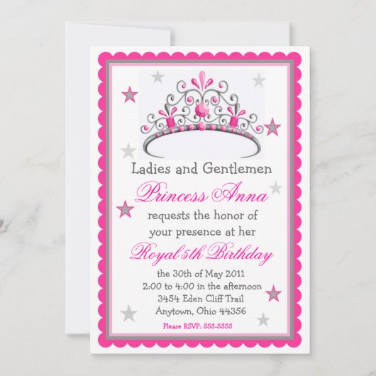 Princess Tiara Birthday Uitnodiging (Voorkant)