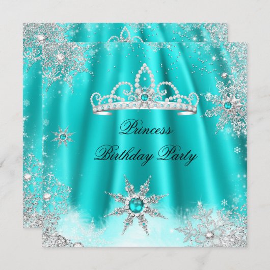 Princess Tiara Blauwgroen Blue Snowflake Birthday  Kaart (Voorkant / Achterkant)