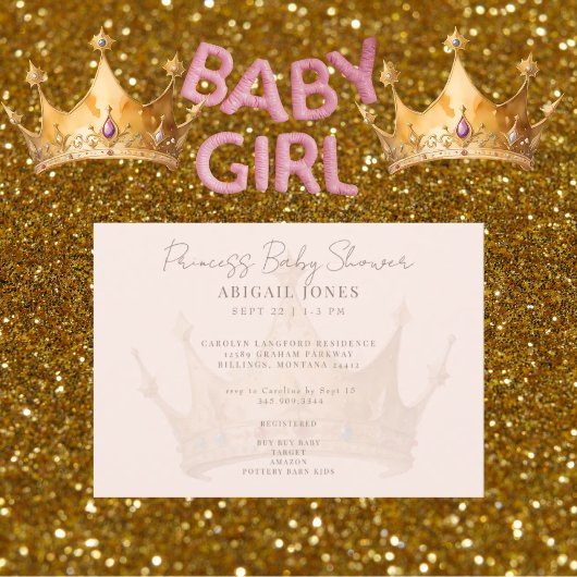 Princess Tiara Blush Baby shower Kaart