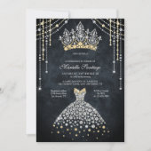Princess Tiara Crown Dress Quinceanera Invitation Kaart (Voorkant)