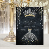 Princess Tiara Crown Dress Quinceanera Invitation Kaart