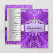 Princess Tiara & Damask Quinceanera Uitnodiging (Voorkant / Achterkant)