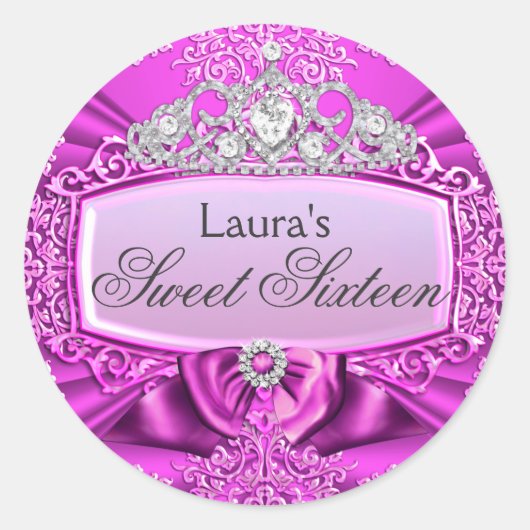 Princess Tiara & Damask Sweet Sixteen Sticker (Voorkant)