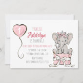 Princess Tiara Elephant Pink ballon 1e verjaardag Kaart (Voorkant)