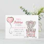 Princess Tiara Elephant Pink ballon 1e verjaardag Kaart (Staand voorkant)