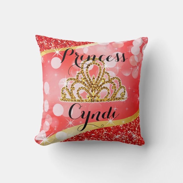 Princess Tiara Glitter Bling Bokeh | rood Kussen (Voorkant)
