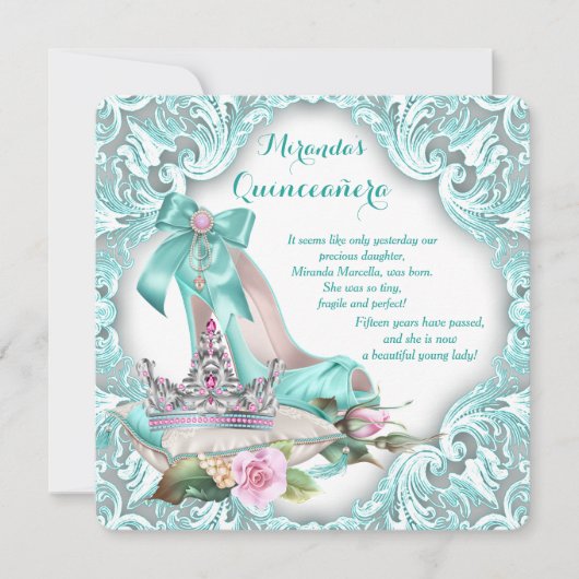 Princess Tiara High Heel Shoe Quinceanera Kaart (Voorkant)