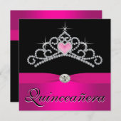 Princess Tiara Hot Pink Quinceanera Kaart (Voorkant / Achterkant)