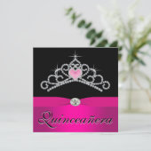 Princess Tiara Hot Pink Quinceanera Kaart (Staand voorkant)