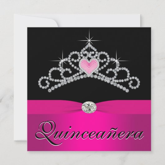 Princess Tiara Hot Pink Quinceanera Kaart (Voorkant)