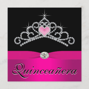 Princess Tiara Hot Pink Quinceanera Kaart