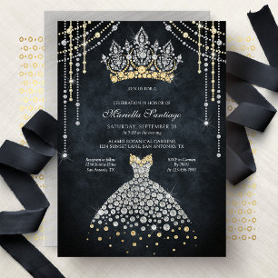 Princess Tiara Kroon Jurk Quinceanera Uitnodiging