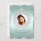 Princess Tiara Mint Silver Sparkle Quinceanera Kaart (Voorkant)
