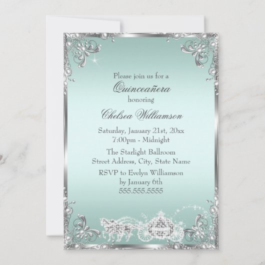 Princess Tiara Mint Silver Sparkle Quinceanera Kaart (Achterkant)