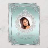 Princess Tiara Mint Silver Sparkle Quinceanera Kaart (Voorkant / Achterkant)