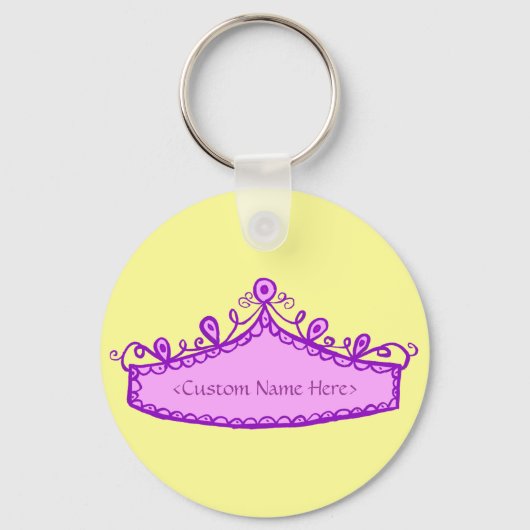 Princess Tiara Pink Crown Custom Name Sleutelhange Sleutelhanger (Voorkant)