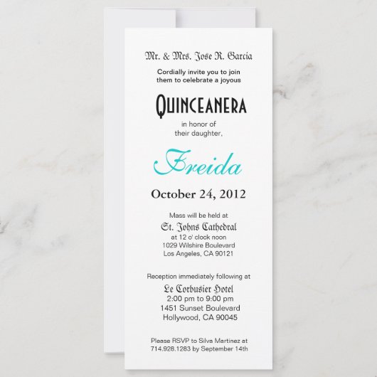 Princess Tiara Quinceanera (aqua) Kaart (Achterkant)