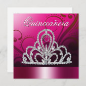 Princess Tiara Quinceanera (fuschia) Kaart (Voorkant / Achterkant)