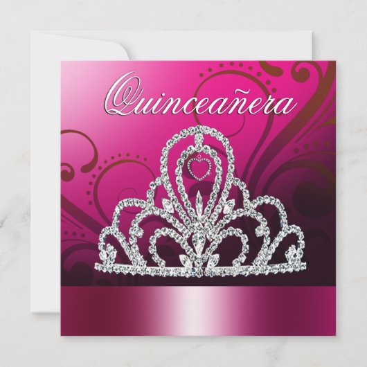 Princess Tiara Quinceanera (fuschia) Kaart (Voorkant)