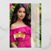 Princess Tiara Quinceañera Photo Fancy Calligraphy Folie Uitnodiging (Voorkant)