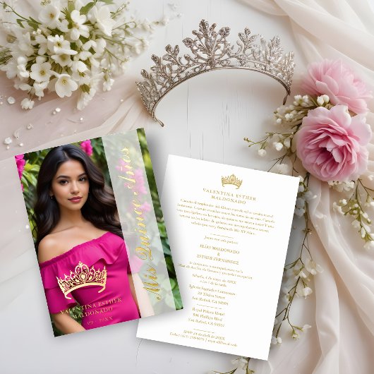 Princess Tiara Quinceañera Photo Fancy Calligraphy Folie Uitnodiging