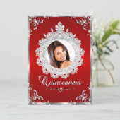 Princess Tiara Red Silver Sparkle Quinceanera Kaart (Staand voorkant)