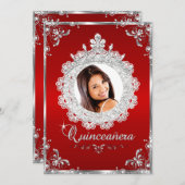 Princess Tiara Red Silver Sparkle Quinceanera Kaart (Voorkant / Achterkant)