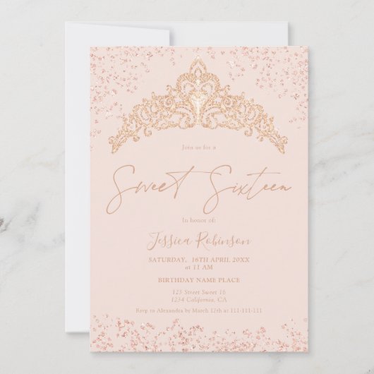 Princess tiara roos gold glitter foto Sweet 16 Kaart (Voorkant)