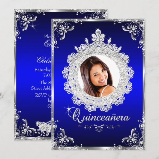 Princess Tiara Royal Blue Sparkle Quinceanera Kaart (Voorkant / Achterkant)
