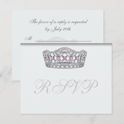 Princess Tiara RSVP White Response Kaart (Voorkant / Achterkant)