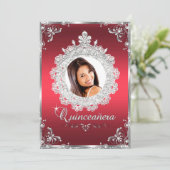 Princess Tiara Ruby Red Sparkle Quinceanera Kaart (Staand voorkant)