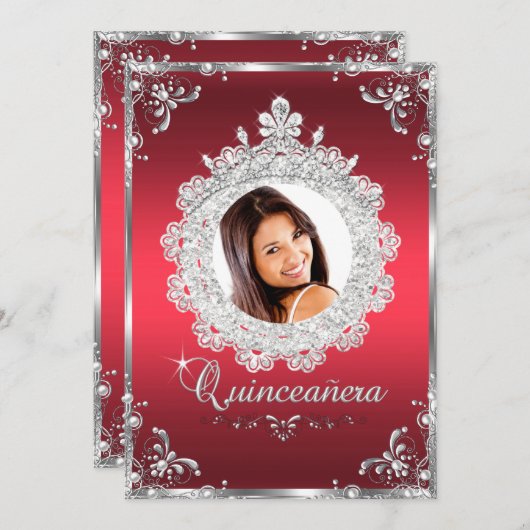 Princess Tiara Ruby Red Sparkle Quinceanera Kaart (Voorkant / Achterkant)