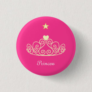 Princess tiara, ster & kalligrafie op roze ronde button 3,2 cm